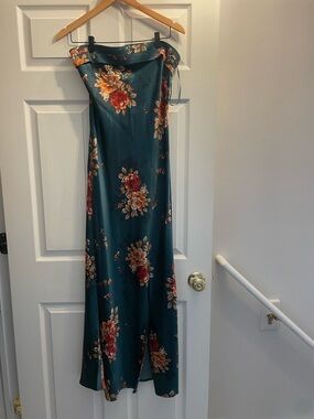 Altar'd State Teal Floral Slip Dress with Rust & Cream Blooms